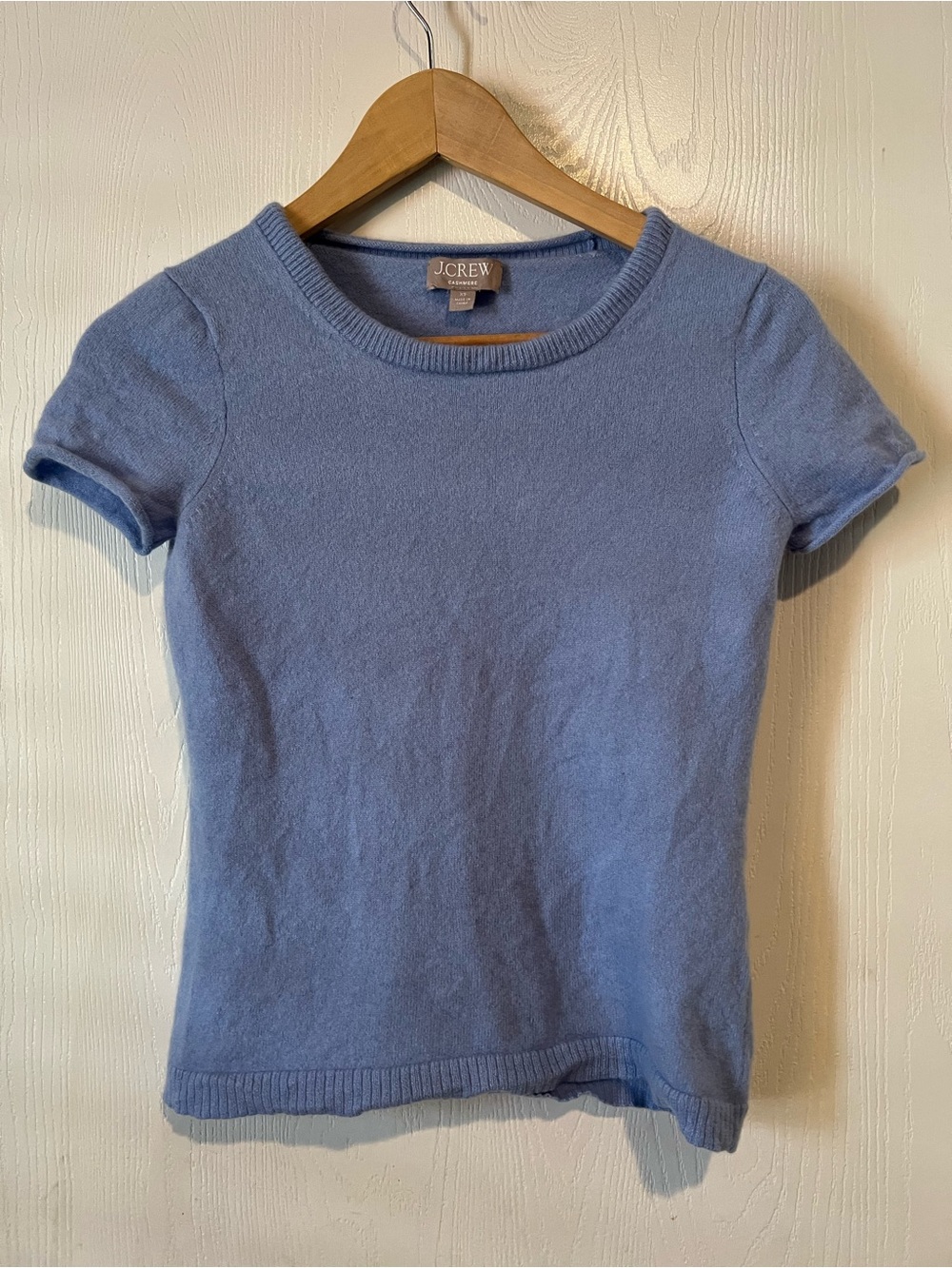 J Crew Women’s 100% Cashmere Sweater Light Blue Short Sleeve Sz XS